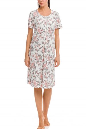 Náttkjóll – Stuttar ermar – Rósamynstur Náttfatnaður Náttkjóll – Stuttar ermar – Rósamynstur