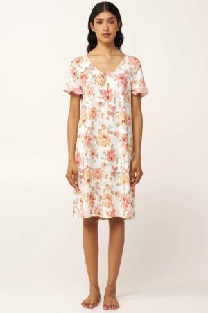 Náttkjóll – Rósamynstur – Yndismjúkur Náttfatnaður Náttkjóll – Rósamynstur – Yndismjúkur