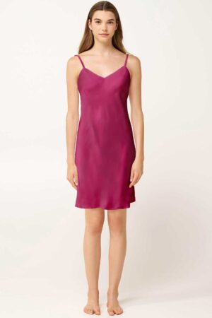 Hlýranáttkjóll – Einlitur – Satín Áferð Náttfatnaður Hlýranáttkjóll – Einlitur – Satín Áferð