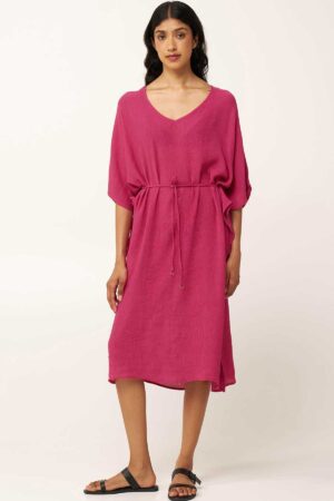 Strandkjóll – Bleikur – Hálferma Strandföt Strandkjóll – Bleikur – Hálferma