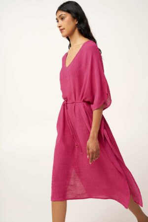 Strandkjóll – Bleikur – Hálferma Strandföt Strandkjóll – Bleikur – Hálferma